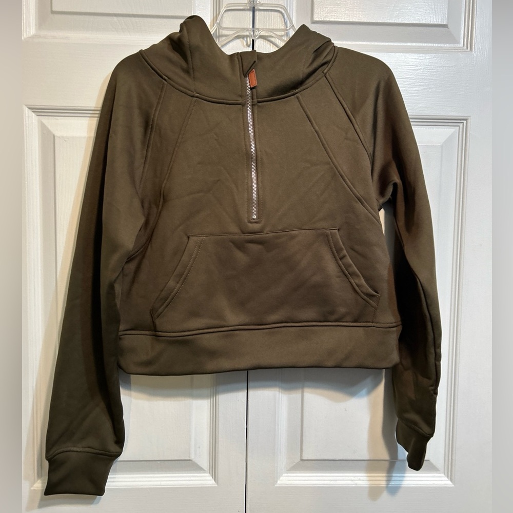 7/10:26 NWT LASLULU Women’s Crop Hoodie Fleece Lined Pullover 1/2 Zip Sweatshirt